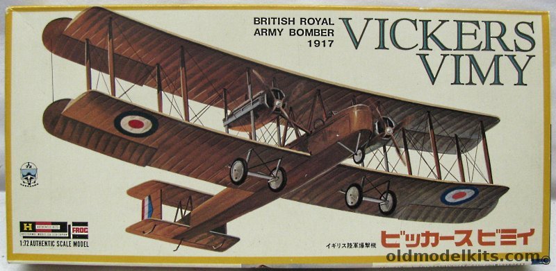 Hasegawa 1/72 Vickers Vimy - British Royal Army Bomber 1917 - Hasegawa/FROG Issue, JS033-350 plastic model kit